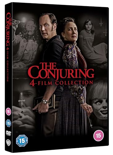 DVD cover for "The Conjuring 4-Film Collection" featuring Ed and Lorraine Warren.