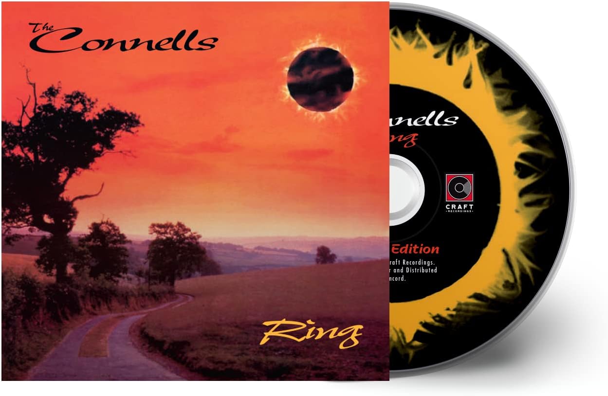 CD cover for The Connells’ “Ring” with a sunset and silhouetted trees.
