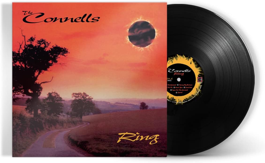 The Connells' "Ring" vinyl record with a sunset landscape cover.