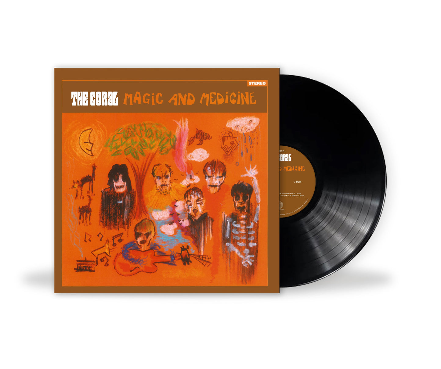 The Coral's "Magic and Medicine" vinyl record with illustrated cover art.
