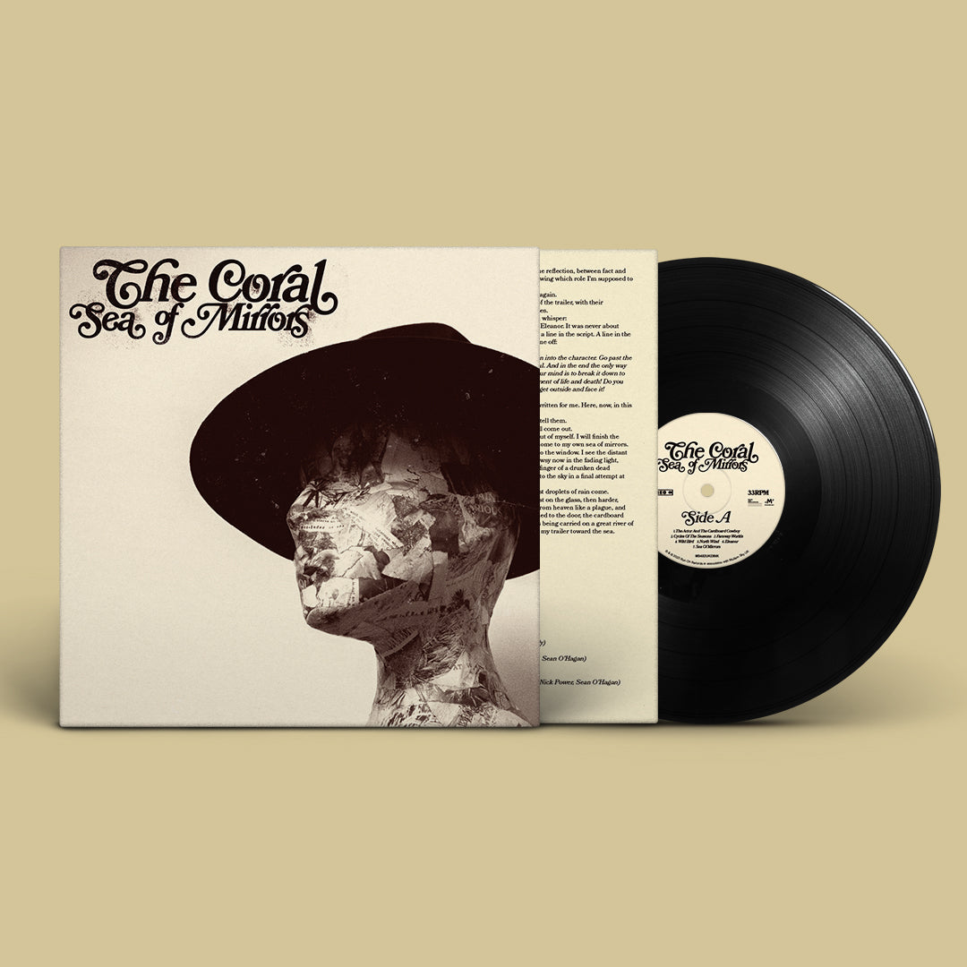 "Vinyl record with white sleeve featuring a collage of a person wearing a hat."