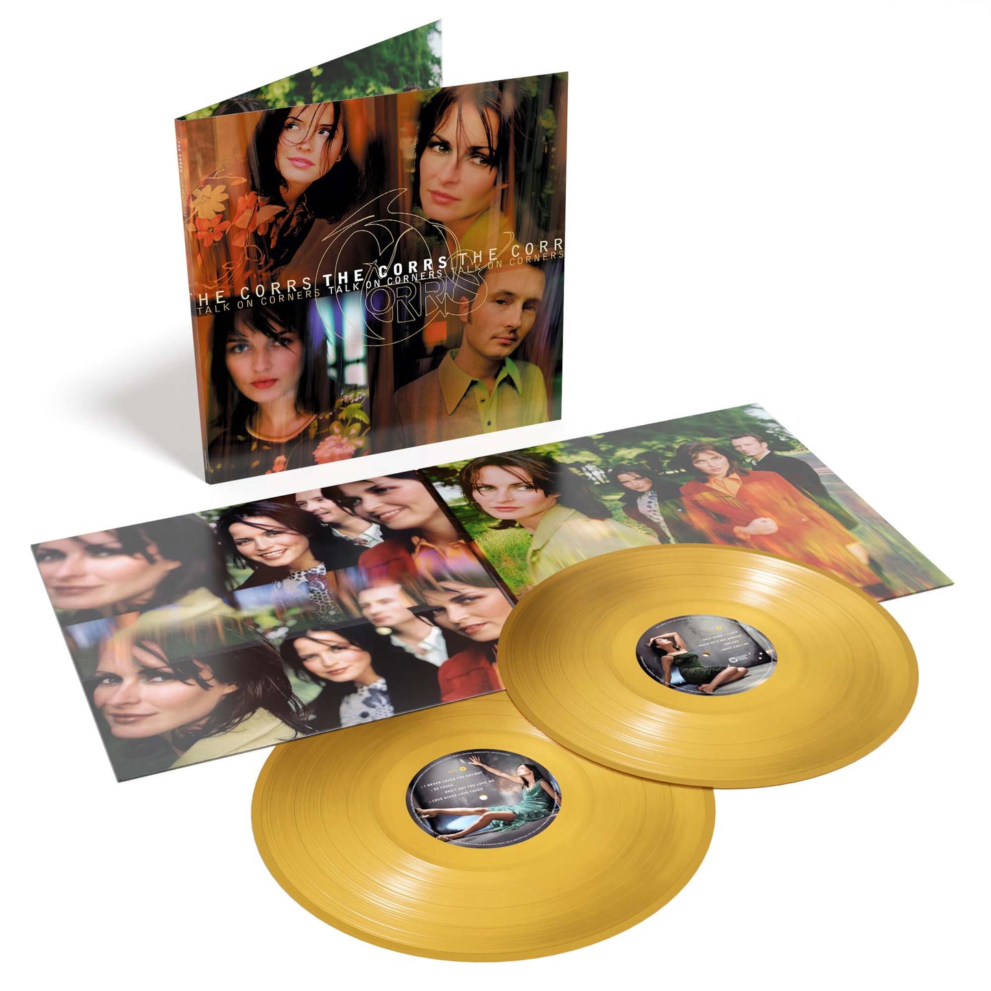 The Corrs" album "Talk On Corners" vinyl record with yellow discs and cover.