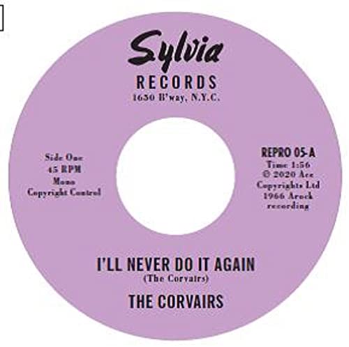 Purple vinyl record label with "The Corvairs" and song title text.