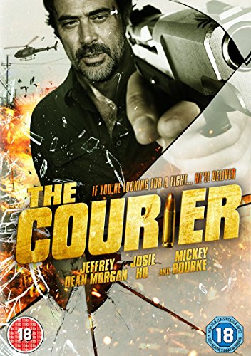 DVD cover for "The Courier" featuring a man with a gun and explosions.