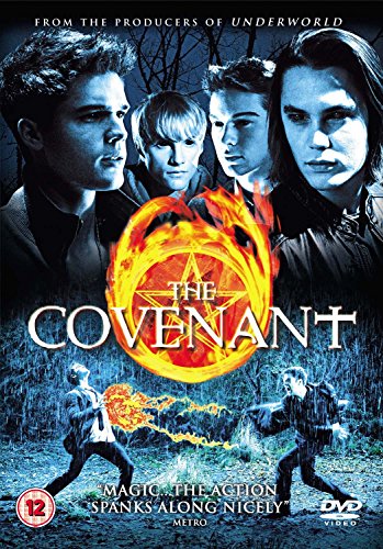 DVD cover for "The Covenant" featuring four young men and a fiery symbol.