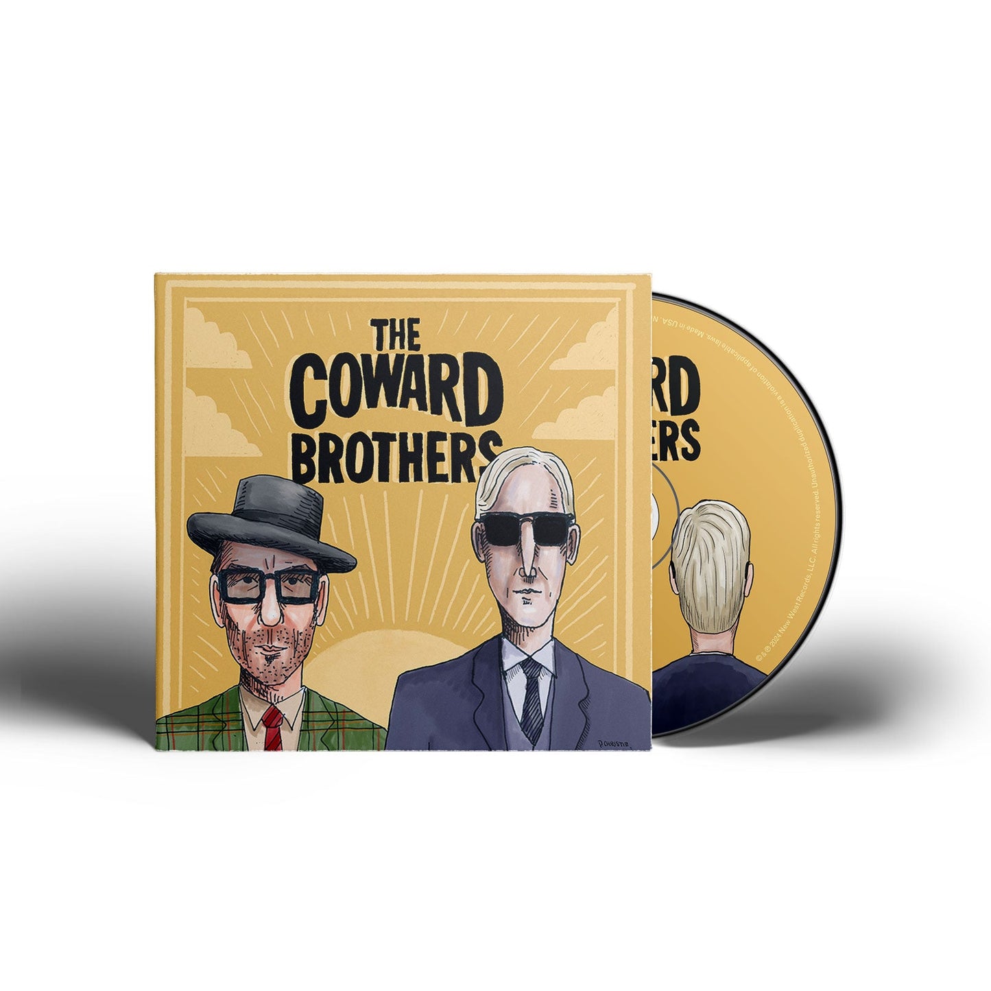 CD cover for “The Coward Brothers” featuring illustrated portraits of two men.