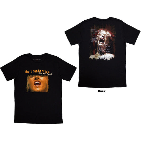 Black t-shirt with a back print of The Cranberries' Dolores O'Riordan as "Zombie".