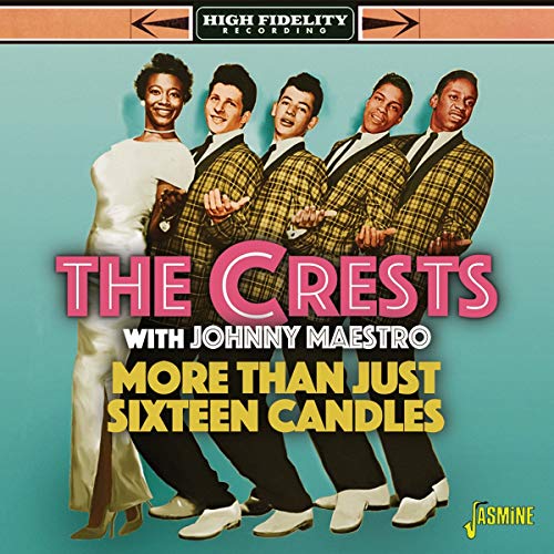 "CD cover featuring The Crests and Johnny Maestro, with bold title text."