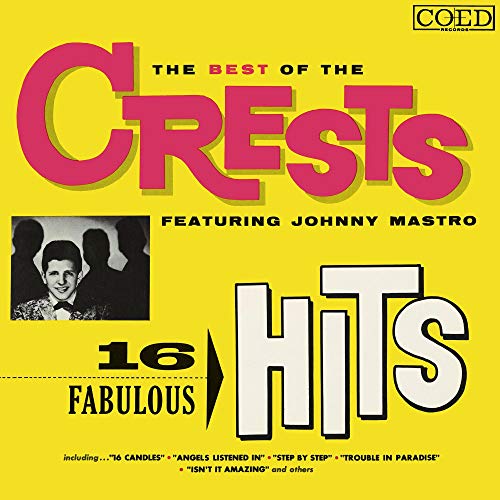 Yellow CD cover with "The Crests" in large pink letters and a black-and-white inset photo.