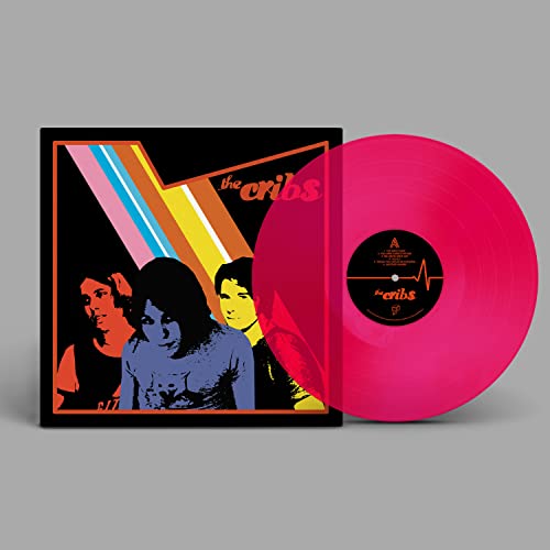 The Cribs self-titled vinyl record with a pink disc and illustrated cover art.
