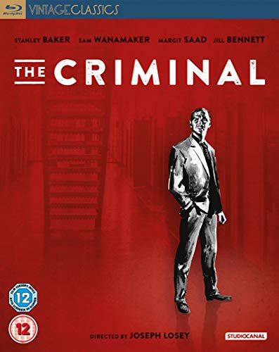 Blu-ray cover for The Criminal featuring a man in a suit on red background.
