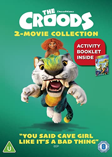 The Croods 2-Movie Collection DVD cover with a saber-tooth tiger and girl.