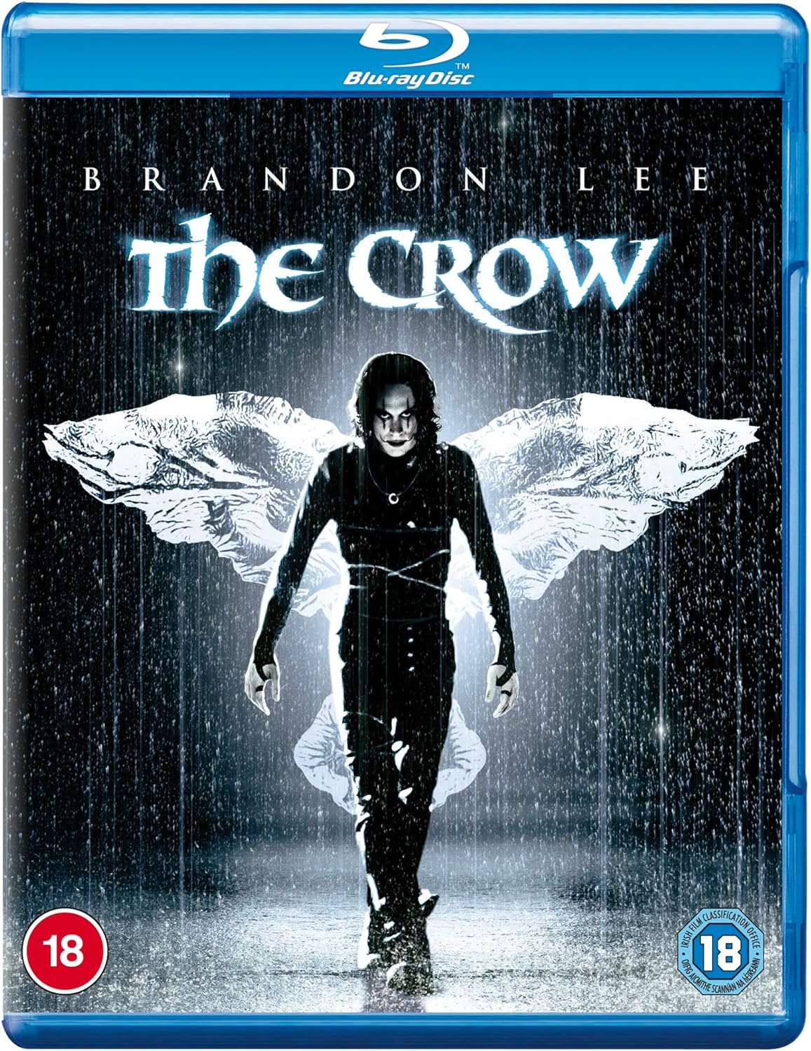 Blu-ray cover for "The Crow" featuring Brandon Lee in dark attire.