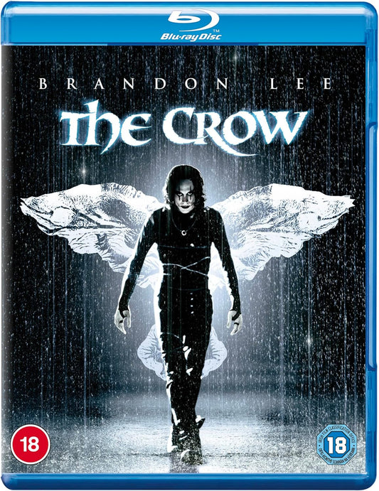 Blu-ray cover for "The Crow" featuring Brandon Lee in dark attire.