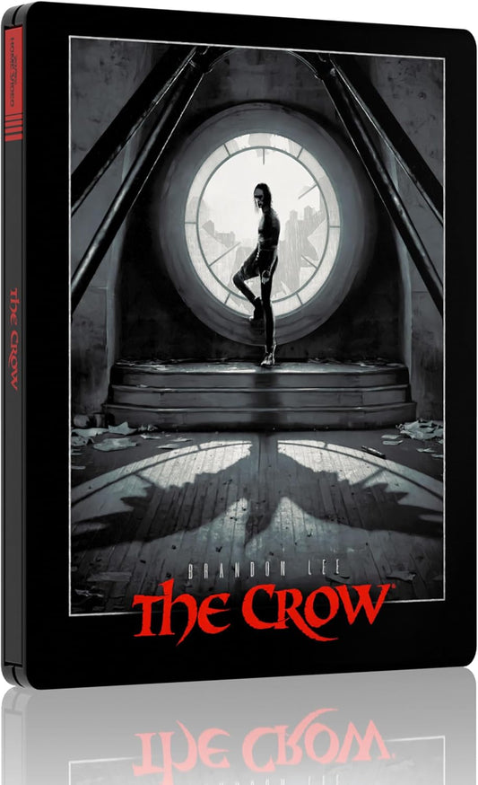 Steelbook Blu-ray cover for "The Crow" featuring Brandon Lee in silhouette.