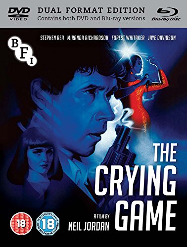 “The Crying Game” Blu-ray cover featuring a man with a gun and figures in red.