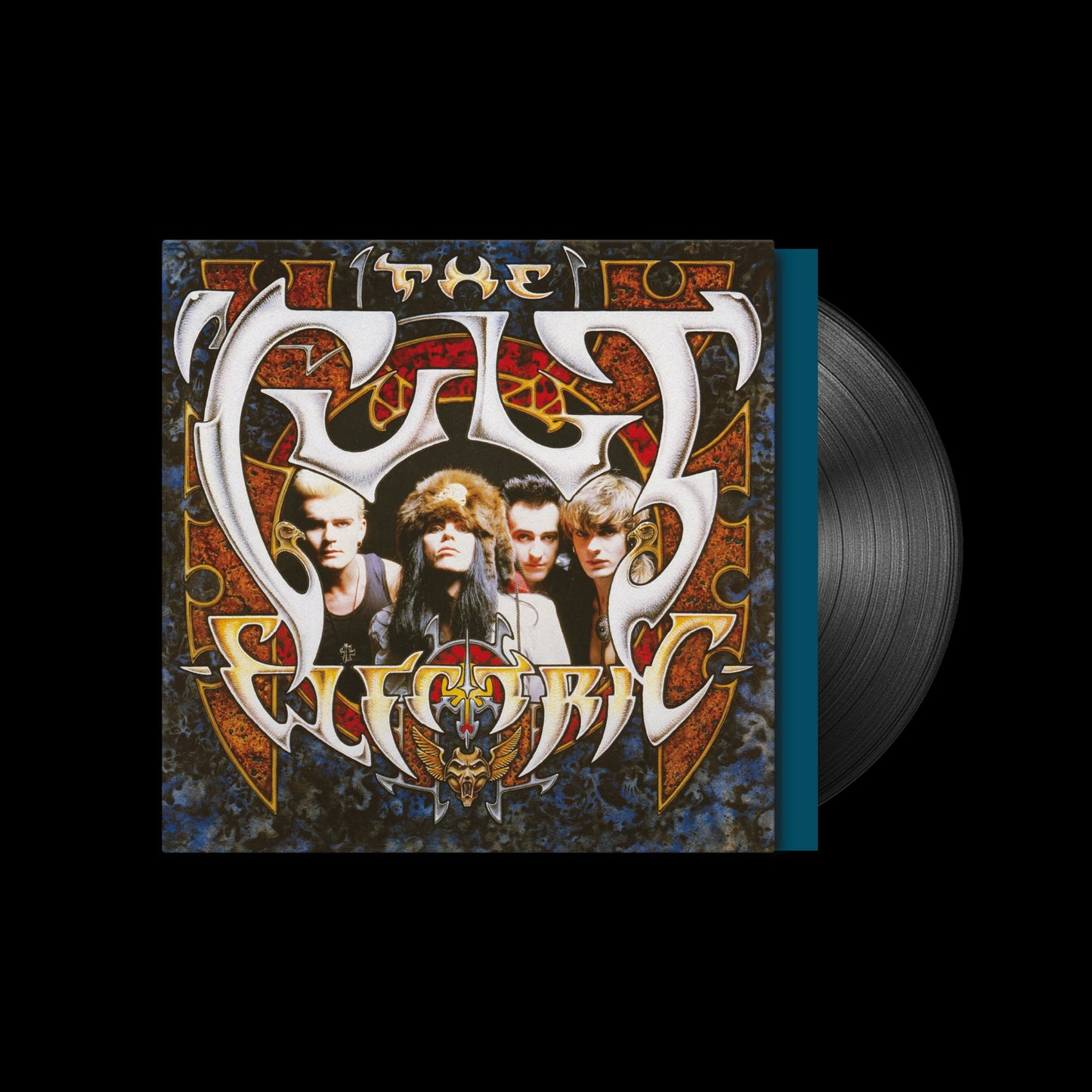 The Cult Electric vinyl record cover featuring the band members against a decorative background.