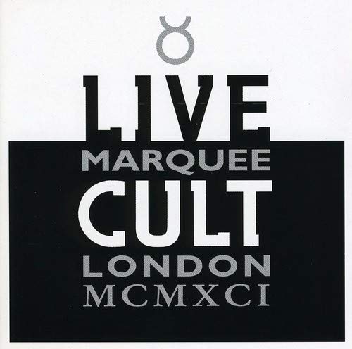 CD cover for The Cult’s “Live Cult” album, black and white design.