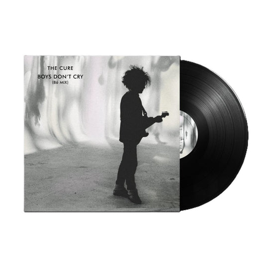 The Cure Boys Don't Cry vinyl record album cover with a silhouette of a guitarist.