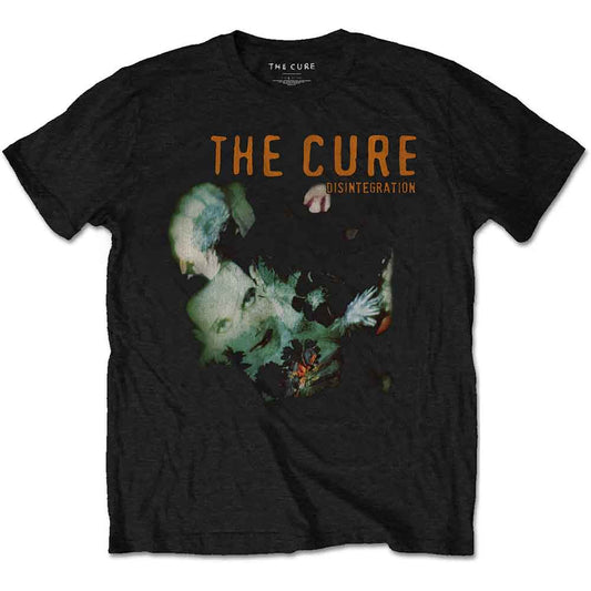 Black t-shirt with "The Cure Disintegration" album artwork graphic.