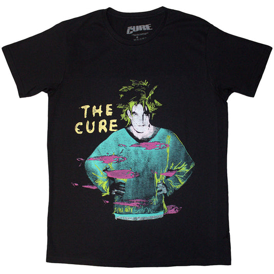 Black t-shirt with “The Cure” band logo and beach party graphic, size XX-Large.