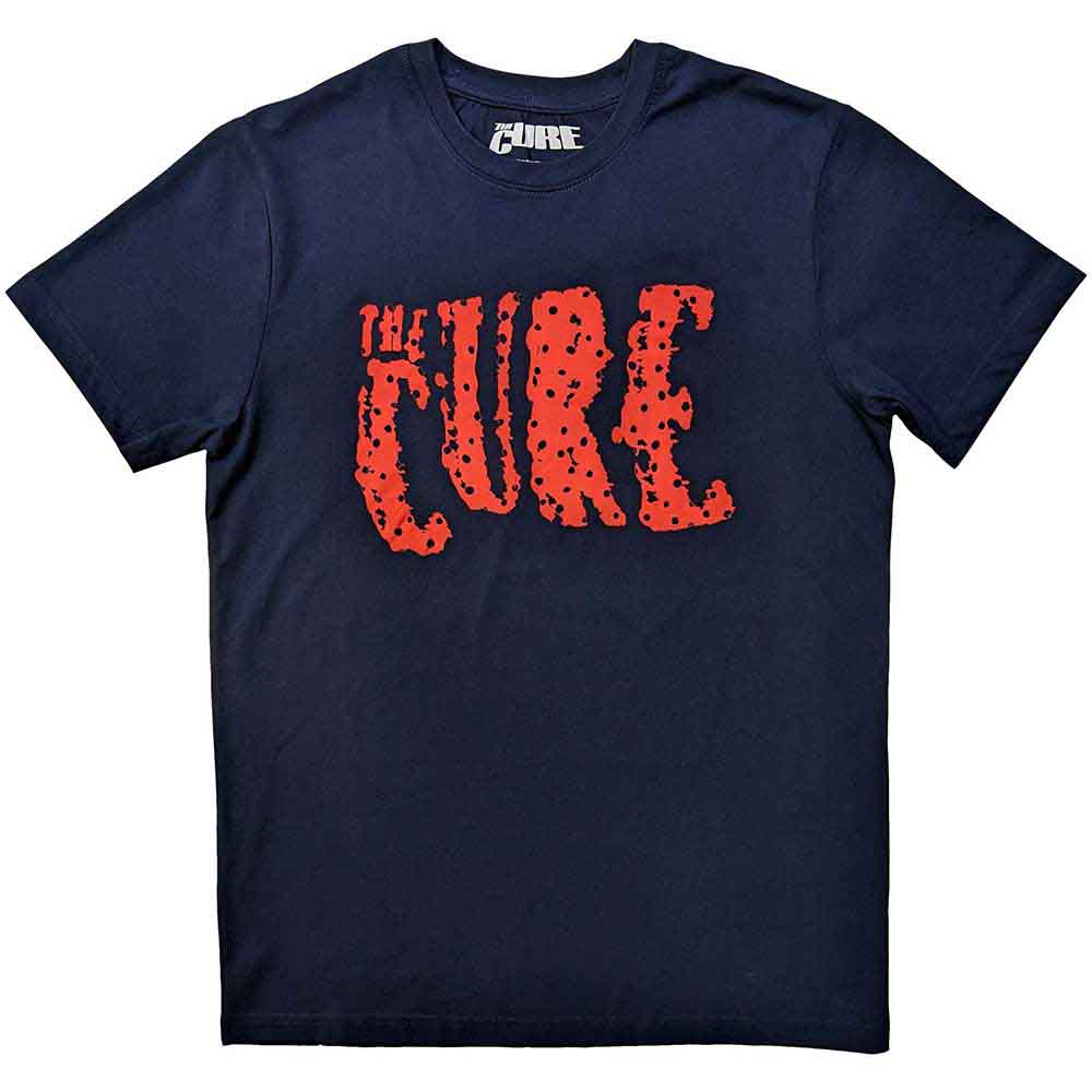 Black unisex T-shirt featuring The Cure band logo in white text on the chest.