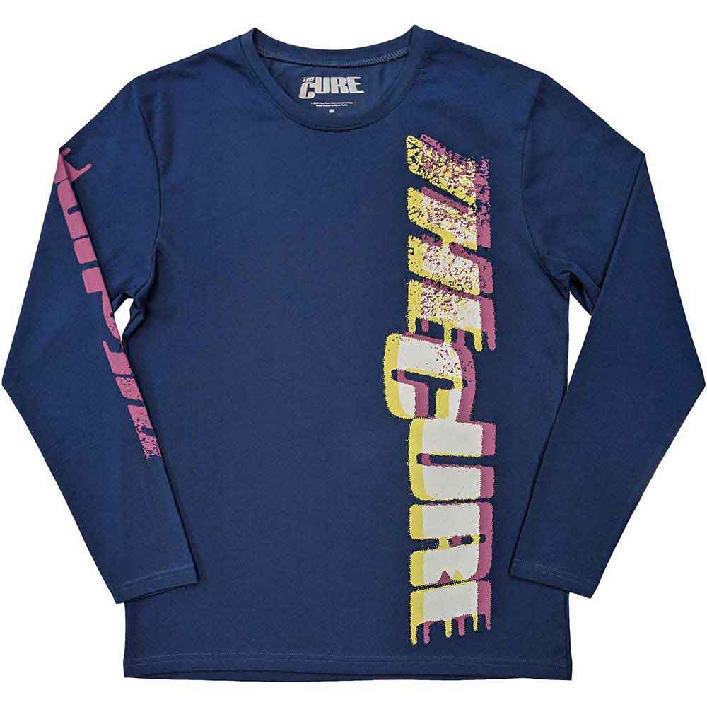 Black long sleeve t-shirt with a distorted "The Cure" logo on the sleeve.