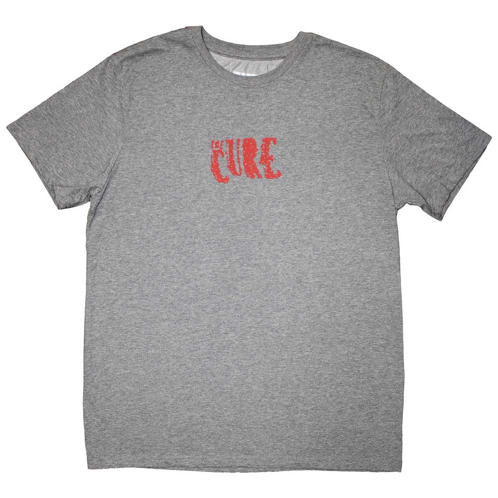Black unisex t-shirt featuring a small white The Cure logo on the chest.