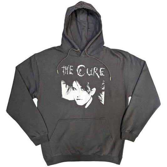 Dark hoodie with a large illustration of Robert Smith from The Cure.