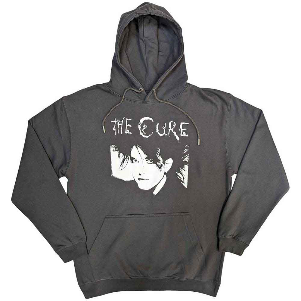 Dark hoodie with a large illustration of Robert Smith from The Cure.
