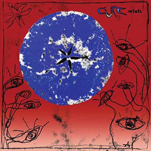 Album cover for The Cure’s “Wish” with abstract blue and red imagery.