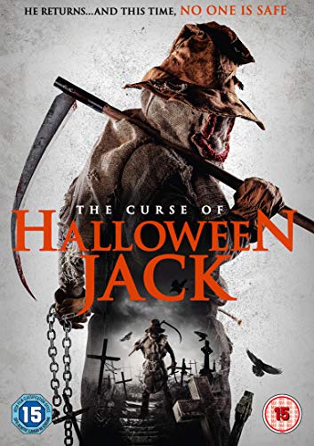 DVD cover for "The Curse of Halloween Jack" featuring a menacing scarecrow.