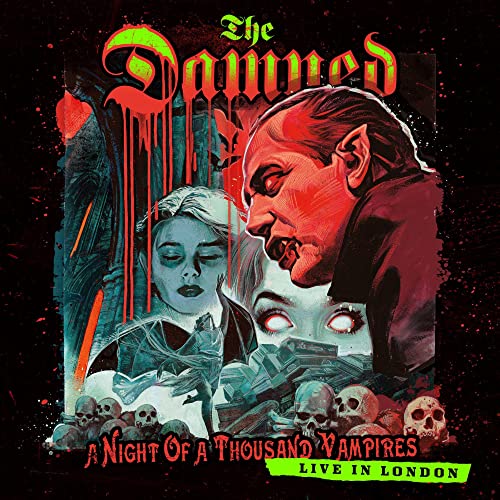 Album cover featuring The Damned logo, a vampire, skulls, and gothic imagery in red.