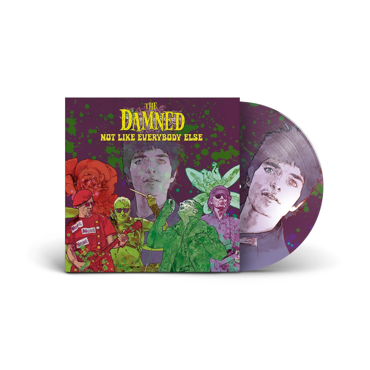The Damned album "Not Like Everybody Else" vinyl record with band portrait.