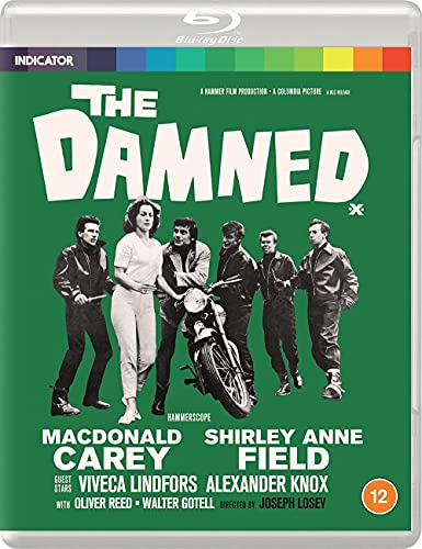 Blu-ray cover for "The Damned" featuring a group with a motorcycle.