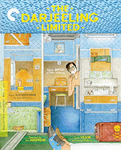 The Darjeeling Limited" Blu-ray cover: illustrated bathroom scene with actors.
