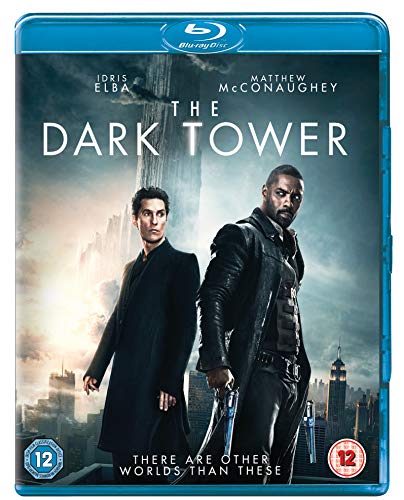 Blu-ray cover for "The Dark Tower" featuring Idris Elba and Matthew McConaughey.