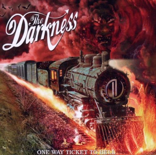 CD cover for The Darkness album featuring a fiery train and demonic face.