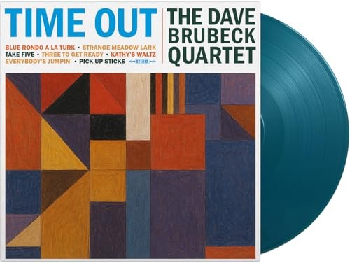Dave Brubeck Quartet’s “Time Out” vinyl record with geometric album art.
