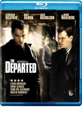 Blue-ray case for "The Departed" with a cover featuring three men in dark clothing.