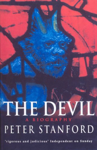 Book cover: "The Devil" featuring a blue, horned face against red branches.