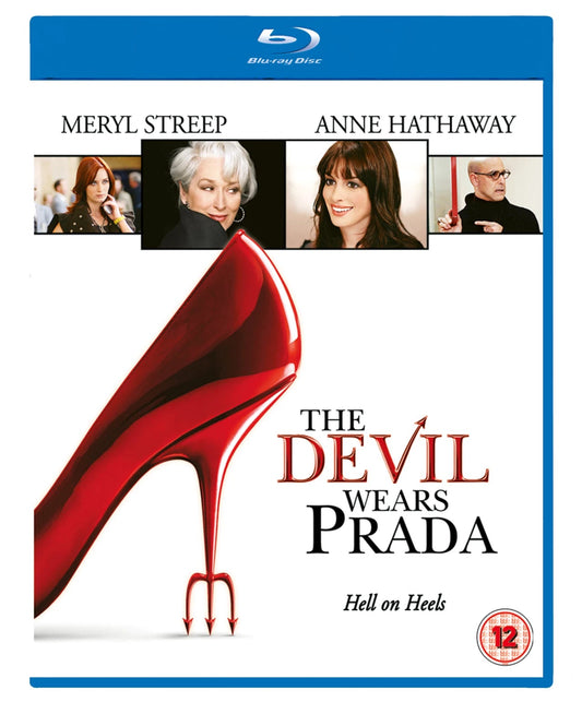 The Devil Wears Prada" Blu-ray cover with Meryl Streep, Anne Hathaway, and a red shoe.