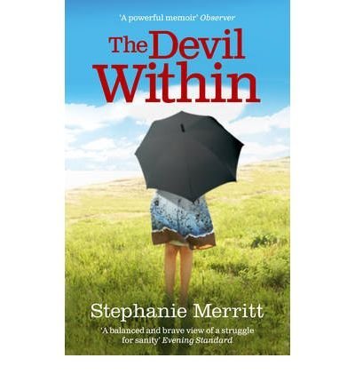 Book cover: person with umbrella in a green field, titled “The Devil Within.”
