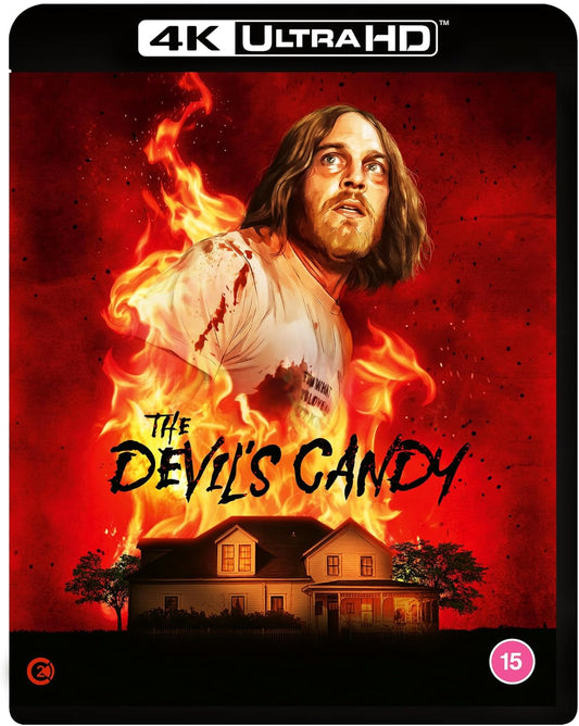 Movie cover for "The Devil's Candy" featuring a man engulfed in flames.