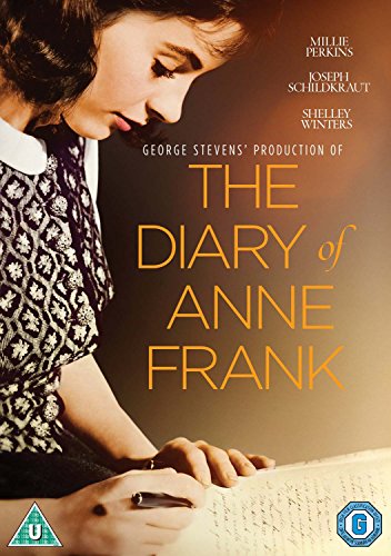 DVD cover for "The Diary of Anne Frank" featuring a young woman writing.