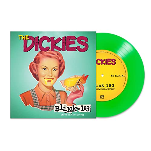The Dickies & Blink-183 split 7" vinyl record with bright green disc.