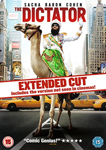 Sacha Baron Cohen in military uniform riding a camel in New York City.