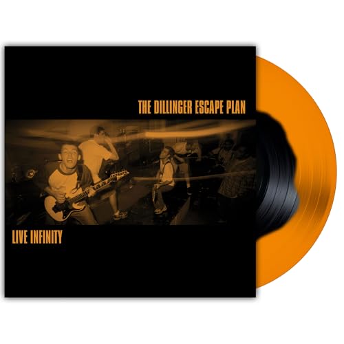 The Dillinger Escape Plan vinyl record with band performance image and orange edge.