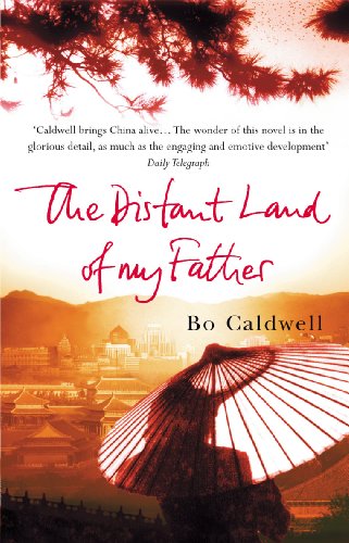 Book cover: “The Distant Land Of My Father” with a red umbrella and Chinese landscape.