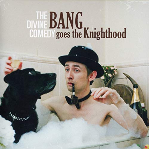 Album cover: man and dog in a bubbly bathtub, with champagne.